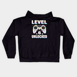 6Th Birthday Boy Level 6 Unlocked Video Gamer 6 Years Old Kids Hoodie